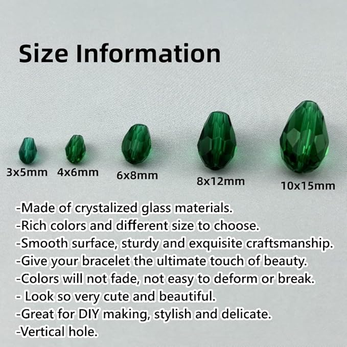 50pcs 10x15mm Teardrop Crystal Glass Beads for Jewelry Making, Faceted Vertical Hole Teardrop Glass Spacer Beads for Wind Chimes Bracelet Earring Necklace DIY Craft(Peacock Green)