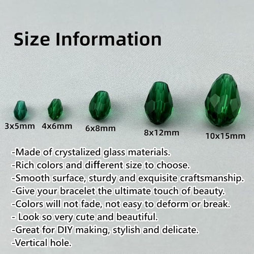 130pcs 6x8mm Teardrop Crystal Glass Beads for Jewelry Making, Faceted Vertical Hole Teardrop Glass Spacer Beads for Wind Chimes Bracelet Earring Necklace DIY Craft(Peacock Green)
