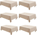Fitable Faux Linen Beige Tablecloths for Rectangle Tables - 90 x 156 Inch - 6 Pack Fabric Textured Washable Table Clothes Floor Lenghth Table Covers for Wedding, Party, Banquet, Birthday