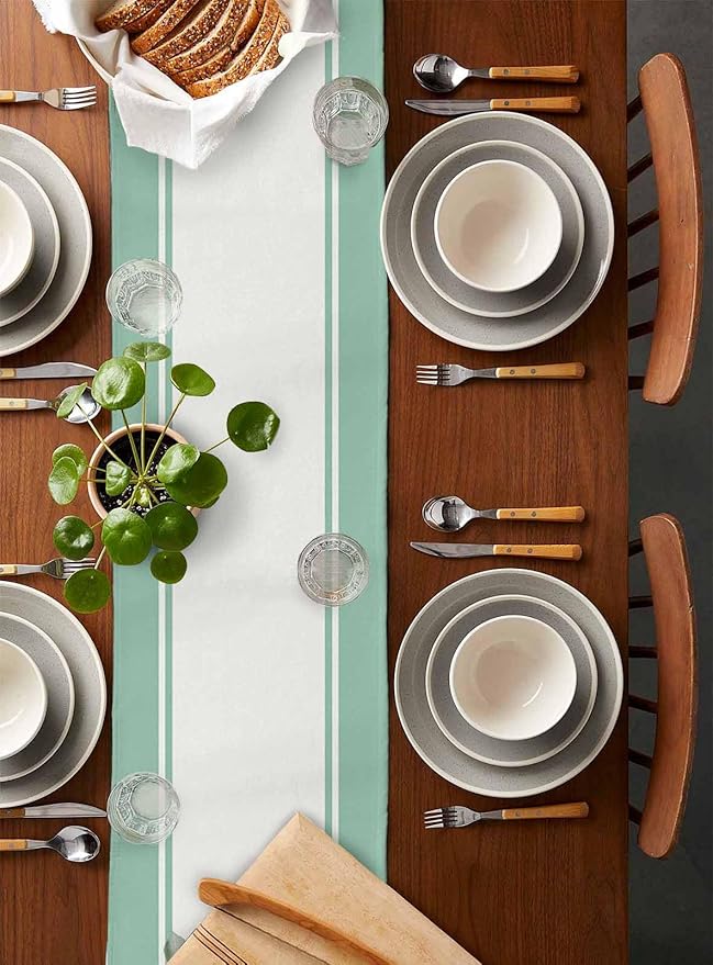 Eucalyptus Cotton Linen Table Runner for Dining Kitchen, Wedding Outdoor Party Tablerunners Decoration, Green Leaves Botanical Plants Watercolor Dresser Scarf Coffee Tablecloth Runners 13x36 Inches