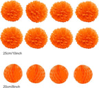 Hanging Paper Fan Set, Tissue Paper Pom Poms Flower Fan and Honeycomb Balls for Birthday Baby Shower Wedding Festival Decorations - Orange