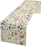 Watercolor Floral Table Runner, Vintage Colorful Floral Natural Style Pattern Decorative Home Restaurant Kitchen Rectangle Table Runner,13in（33cm） W * 72in（184cm） L