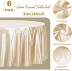 fani 6 Pack 120 Inch Champagne Round Tablecloth - Premium Silky Satin Tablecloth Overlay Smooth Fabric Table Cover Linens, Table Decoration for Wedding Party Banquet Events Restaurant Kitchen Dining