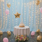 10×8ft Tulle Backdrop Curtains with Lights String - 300LED Fairy Lights Sheer Curtain Backdrop for Weddings Baby Shower and Birthday Party Decorations(6 Panels 5×8ft)