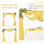 4 Panels Wedding Arch Draping Fabric 28" x 20Ft Curtain Backdrop Wedding Arch Drapes Chiffon Fabric Drape Sheer for Nuptials Party Baby Shower Ceremony Arbor Drapery Reception Ceiling Decor(Yellow)
