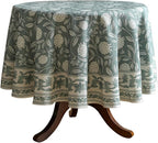 ISAENNE Designer Grayish Green Linen Round Tablecloth,Floral Elegant Stain Resistant Table Cloth,Fall Vintage Decor Tablecloths for Dining Thanksgiving Kitchen Party,Diameter 67"-Andrew A
