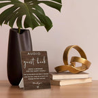 Audio Guestbook Sign, Audio Phone Guestbook Wooden Stand 5x7inch, Wedding Telephone Phone Audio Message Guest Book Sign, Wedding Table Decoration (Brown)
