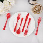 WDF 160 Piece Heavy Duty Silverware - Red Plastic Utensils with 80 Forks, 40 Spoons, 40 Knives - Perfect for Christmas Parties & Daily Use