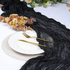 Snowkingdom 6PCS 13 Ft Black Cheesecloth Table Runner, 160 inch Long Cheese Cloth Boho Gauze Runners for Wedding Bridal Baby Shower Birthday Holiday Party Halloween Table Decorations