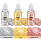Edible Glitter Paint - 3 Colors Glitter Decorative Cake Paint Metallic Glitter, Food Grade Paint Edible Paint for Cake Decorating, Baking, Candy, Cookie, Chocolate -0.5 fl.oz(15ml)/Bottle (Gold, 3 color)