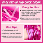 3 Pack Fuchsia Foil Fringe Table Skirts Metallic Tinsel Streamers Garland Banner Backdrop for Table Decor, Parade Float, Birthday, Wedding, Halloween, Christmas Party Decorations(29x108 In)