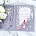 20PCS Castle Pocket Invitations, Quinceanera Invitations with Envelopes, Princess Invitation, Laser Cut quince invites (purple)