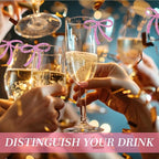50 Pcs Bows Drink Tags Coquette Bow Wine Glass Charms Acrylic Bowknot Drink Tag for Bachelorette Birthday Wedding Coquette Tasting Party Decor Accessory(Glittery Pink)