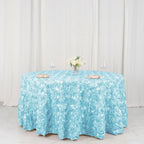Efavormart 120" Wholesale Round Table Cover Light Blue Grandiose Rosette 3D Satin Tablecloth for Wedding Party Event Decoration
