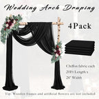 20Ft Length x 28" Width 4 Panels Wedding Arch Draping Fabric Black Arch Drapes Chiffon Fabric Sheer Curtains Backdrop for Party Decor Wedding Bridal Ceremony Ceiling Stage Reception Decorations