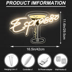 Espresso Martini Neon Sign, Cocktail Club Wall Art Decor,Tini Time Wall Decor,Martini Lover Gift,Retro Espresso wall sign,Retro Alcohol Gift, 16.5"x11.6"