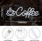 Coffee Neon Sign, Dimmable Coffee Bar Signs for Wall Decor, USB Powered Neon Light Sign with Metal Chain, Led Light Room Decor for Restaurants, Café Shop Window, Office Loung