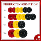 18 Pcs Red Yellow Black Hanging Paper Fan, Hanging Honeycomb Round Paper Fans for Weddings, Birthdays, Christmas, Baby Showers, Classroom, Events Ceiling Party Supplies Decorations
