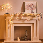 Fudios Lighted Garland Spring with Cherry Blossom 96 Fairy Lights 6FT for Mantle Year Round,Flower Garland with Lights with Timer Battery Operated for Wedding Party