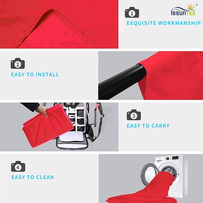 ISSUNTEX 10X12 ft Background Muslin Backdrop, Photo Studio, Collapsible High Density Screen for Video Photography and Television-Red