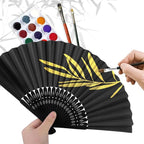 JOHOUSE 12 Packs 8.2 Inch Black Chinese Paper Foldable Hand Fan for Women - Wedding, Bridal Shower, Outdoor Party Favors, DIY Home Decor