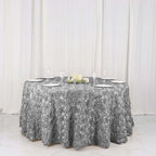 Efavormart 120" Wholesale Round Table Cover Silver Grandiose Rosette 3D Satin Tablecloth for Wedding Party Event Decoration