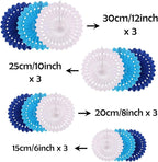 ZOOYOO Hanging Paper Fans Party Decorations,12 Pcs Blue Honeycomb Round Fans,Ceiling Decor for Birthday,Wedding,Baby Shower,Tea Party Backdrop