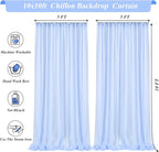 10x10ft Light Blue Chiffon Backdrop Curtain with Lights for Baby Shower Birthday Party, Sky Blue Curtain Backdrop with Lights for Wedding Parties Photo Shoot (5 x 10ft,2 Panels)