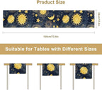 Sun Moon Table Runner, Boho Starry Sky Table Runners for Dinner Holiday Party Wedding Kitchen Golden Stars, 13x120 Inch
