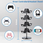 Controller Holder 4 Tier,Headphone Stand - Adjustable Headset Holder for Xbox PS5 PS4 Switch Pro - Gaming Storage for Universal Game Accessories,Desk/Floor(Black)