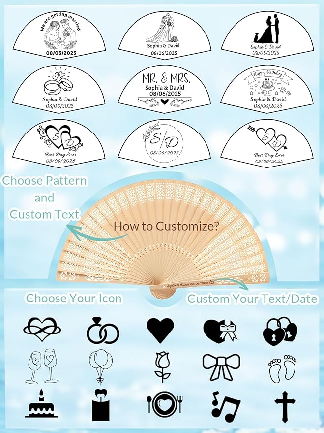20Pcs Personalized Folding Hand Fans Custom Engraved Summer Wedding Fans,Personalized Wooden Fans Party Favor Bridal Shower Gifts for Guests