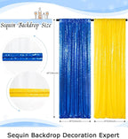 ShinyBeauty Sequin Backdrop Yellow and Royal Blue Backdrop Set of 4, 2FTx8FT Photo Backdrops Shimmer Wall Photograph Backgrounds Glitter Curtains 4 Pieces