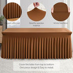 Wish Care 2 Pack Brown Spandex Table Clothes for 4 Foot Rectangle Tables, 4FT Wrinkle Free Fitted Tablecloths Ruffles Design Table Cover for Party, Banquet, Wedding and Events