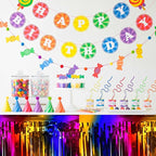3 Pack 29 x108 Inch Rainbow Foil Fringe Table Skirts Metallic Banner for Tinsel Streamer Garland Backdrop for Parade Floats Mother's Day, Graduate, Birthday, Wedding Party Decoration