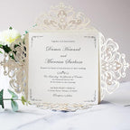 Hosmsua 50PCS Personalized Silver Glitter Laser Cut Wedding Invitation Cards With Envelopes 6.3 x 6.3 Inch Hollow Lace Rose Pocket and for Quinceanera Wedding Invite (Silver Glitter)