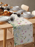 Vintage Wildflowers Cotton Linen Table Runner for Dining Kitchen, Wedding Outdoor Party Tablerunners Decoration, Farm Floral Pink Botanical Plants Dresser Scarf Coffee Tablecloth Runners 13x120 Inches