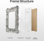 Silver 5x7 Picture Frame, Vintage Silver Palm Leaves Textured Hand-Crafted Resin with Glass Front Elegant Retro Vintage Rustic Design Photo Frame for Wall and Tabletop Display Home Decor