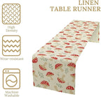 Mushroom Table Runner,Vintage Plant Print Table Runner for Kitchen Dining Table Home Party Decoration 13x72 Inch