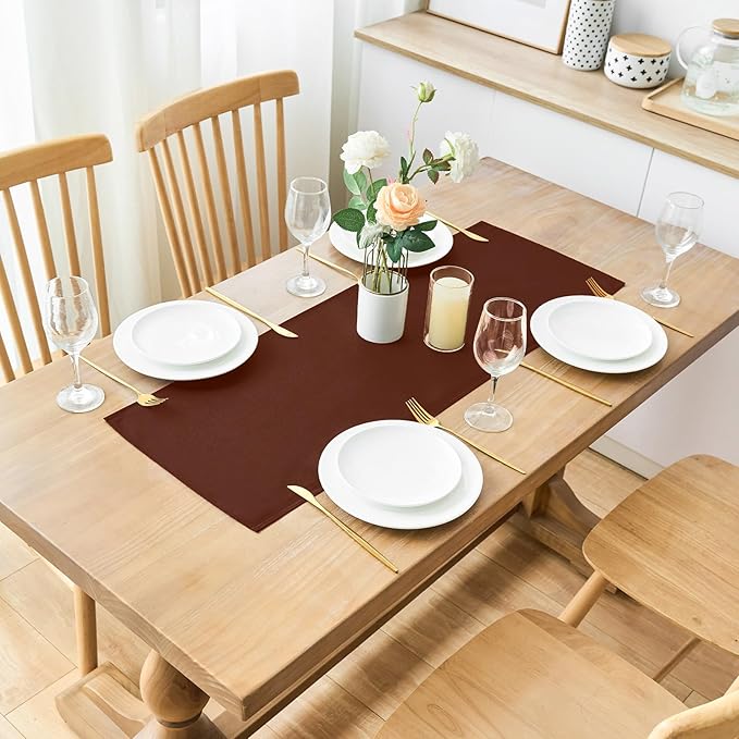 2 Pack Chocolate Small Short Table Runner 12 x 24 Inch Solid Color Runners Coffee Table Dresser for Daily Party Home Decoration