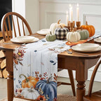 Thanksgiving Fall Cotton Linen Table Runner for Dining Kitchen, Pumpkins Eucalyptus Wedding Outdoor Party Tablerunners Decoration, Farmhouse Wooden Dresser Scarf Coffee Tablecloth Runners 13x48 Inches