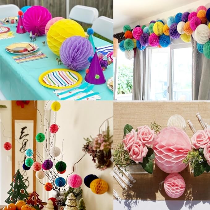20pcs Honeycomb Flower Balls Party Honeycomb Balls Decoration Paper Flower Balls Tissue Paper Flower Ball Pom Poms Ball for Birthday Wedding Home Decor (6inch, Pink Pack)
