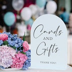 White Arch Acrylic Wedding Sign- 5"x7" Cards and Gifts Sign and Base,1/8" Thick | Modern Calligraphy Arched Acrylic Table Sign for Wedding & Event Party
