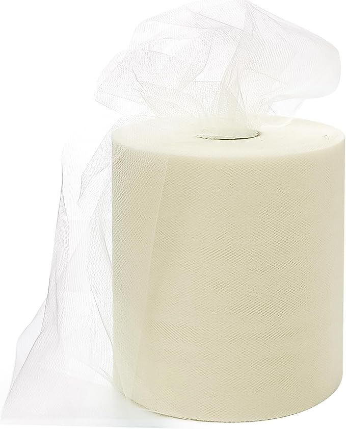 6" x 200 Yards Lvory Tulle Fabric Rolls, Lvory Spool Tulle Ribbon for DIY Tutu Skirt Wedding Decoration Baby Shower Birthday Party Backdrop Gift Wrapping Bow Craft Supplies