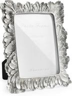Silver 5x7 Picture Frame, Vintage Silver Palm Leaves Textured Hand-Crafted Resin with Glass Front Elegant Retro Vintage Rustic Design Photo Frame for Wall and Tabletop Display Home Decor