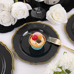 Hioasis 60pcs Balck Plastic Plates - Black and Gold Disposable Dinnerware with Gold Rim, Heavy-duty, 10.25 inch, Dinner Plates for Party & Wedding