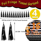 4P Black Foil Fringe Tassel Banner Garland Metallic Tinsel Streamers Wall Hanging Curtain Backdrop Banners for Parade Floats, 2024 Graduation Decorations, Father’s Day Party Decoration
