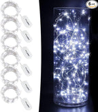 CYLAPEX 6 Pack Cool White Fairy String Lights Battery Operated Fairy Lights Firefly Lights LED Starry String Lights 3.3ft 20 LEDs Silvery Copper Wire for Christmas DIY Decoration Costume Wedding Party