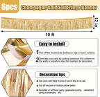 6 Pack 10 Feet Champagne Gold Foil Fringe Garland Metallic Tinsel Streamers Banner Wall Hanging Curtain Backdrop for Parade Floats, Birthday, Graduate, Mother's Day, Wedding Party Decoration