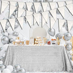 20M/65FT White Triangle Pennant Banner Flag Metallic Fabric Bunting Garland for Christmas Graduation Wedding Engagement Anniversary Bachelorette Birthday Bridal Shower Valentines Hen Party Supplies