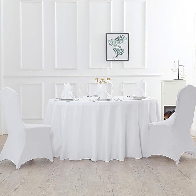 132 inch Round Tablecloth Washable Polyester Table Cloth Decorative Table Cover for Wedding Party Dining Banquet（132 inch,White）